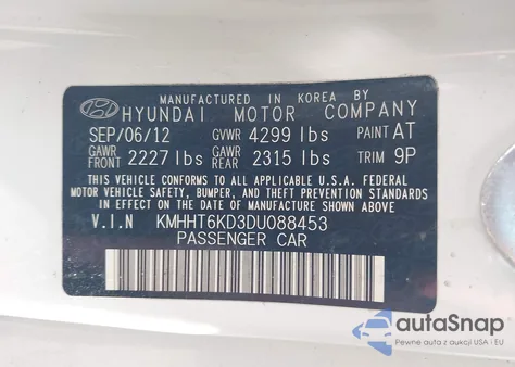 2013 Hyundai Genesis 2.0T из США, поврежденный, VIN KMHHT6KD3DU088453
